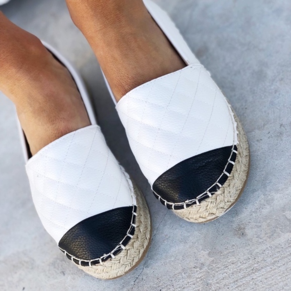 White/Black Quilted Espadrille Slip-on Sneakers - Picture 2 of 2
